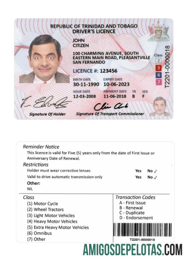 Carteira de motorista de Trinidad e Tobago baixar para verificação